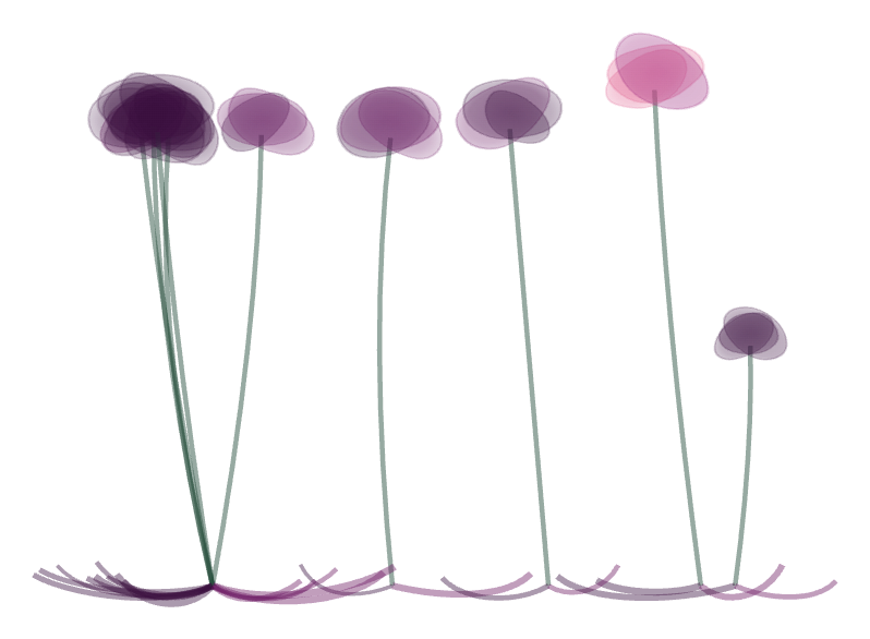 A garden of ink flowers painted by a voice in the app